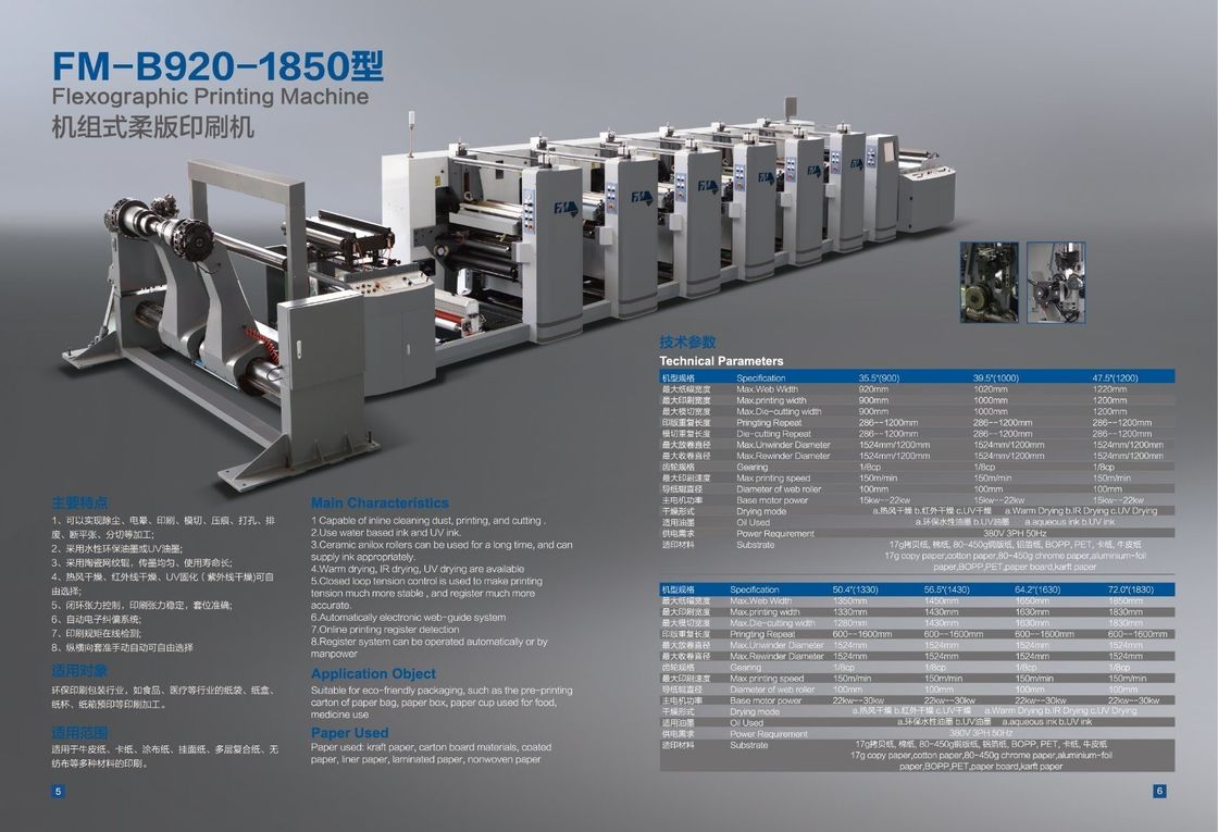 5 Pacote de papel de cor Máquina de impressão flexográfica com estrutura de gravura rotativa